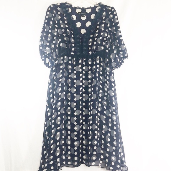 INC Beautiful Navy Silk Polka Dot Dress   B18 - Picture 1 of 6